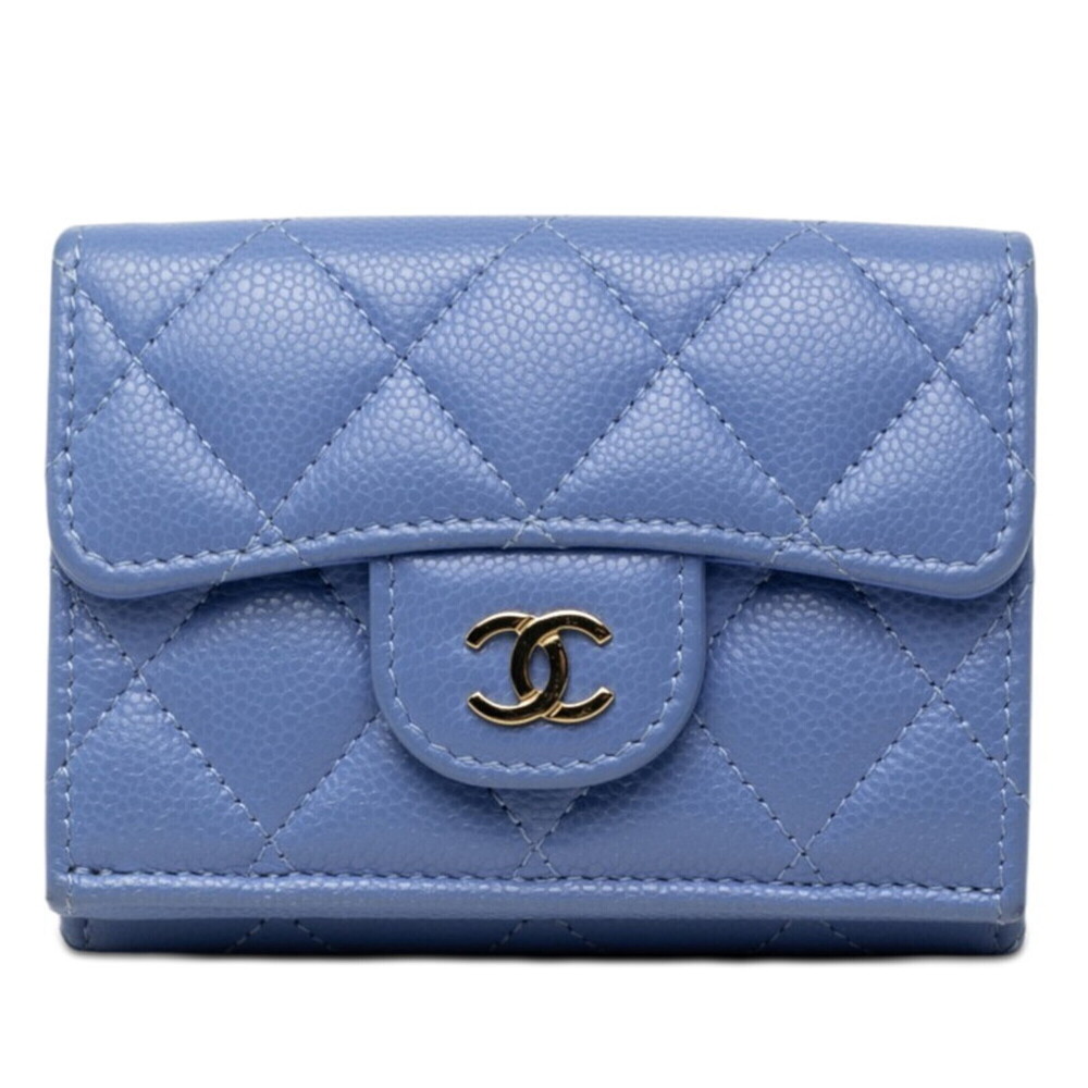 CHANEL Blue Caviar Leather Logo Wallet